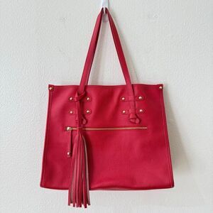 Laggo Women's 100% Pebble Leather Red Shoulder Bag Purse Tassle